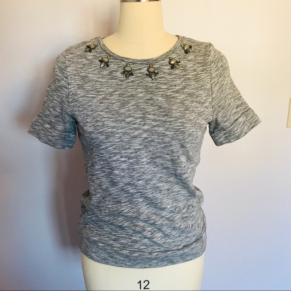 Loft Short Sleeve Rhinestone Collar Sweatshirt- Small - Picture 2 of 6